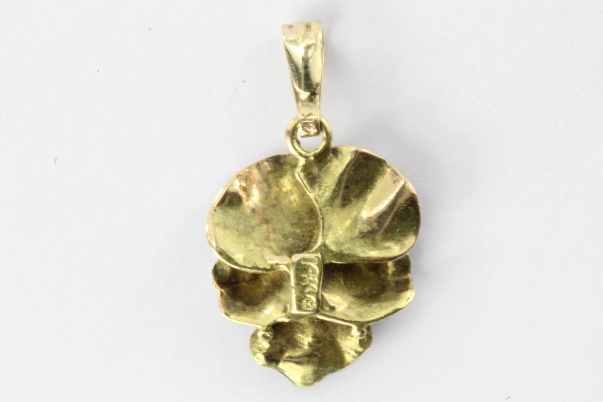 Antique Art Nouveau 14K Gold Diamond & Enamel Pansy Flower Pendant