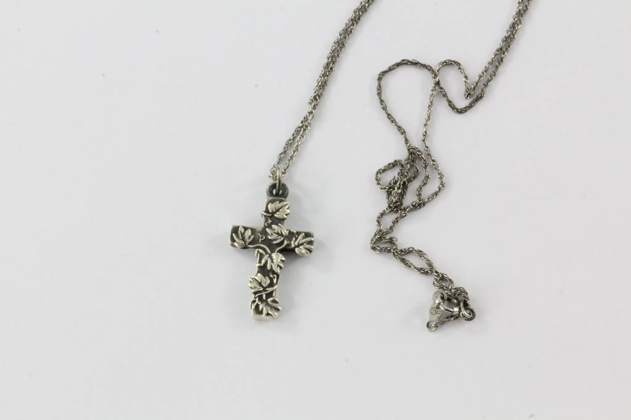 Antique Art Nouveau Silver Cross & Chain #1