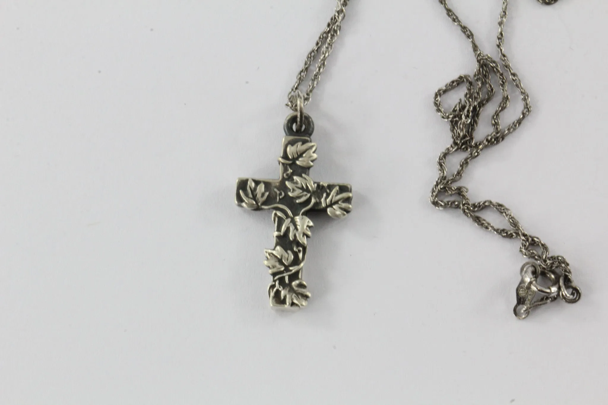 Antique Art Nouveau Silver Cross & Chain #1