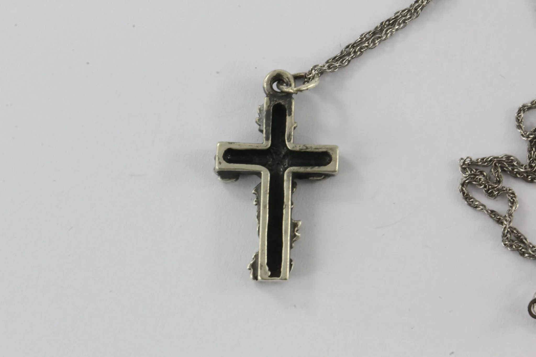 Antique Art Nouveau Silver Cross & Chain #1