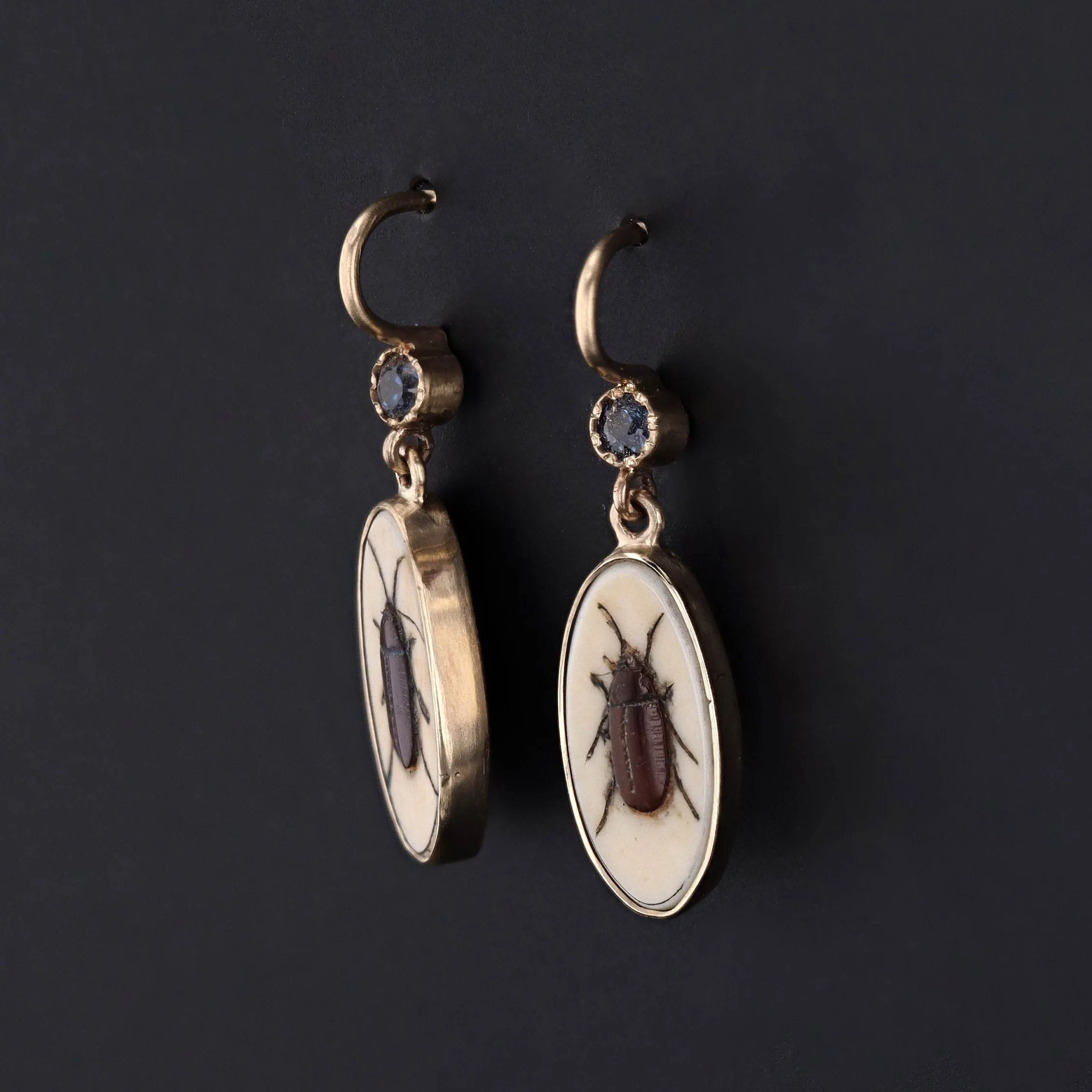 Antique Shibayama Insect Conversion Earrings of 14k Gold