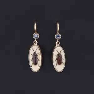 Antique Shibayama Insect Conversion Earrings of 14k Gold