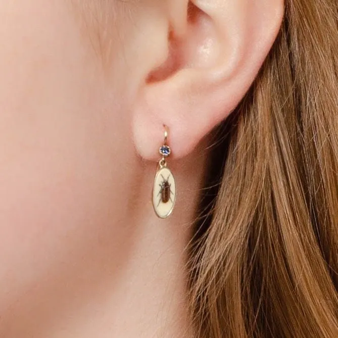 Antique Shibayama Insect Conversion Earrings of 14k Gold
