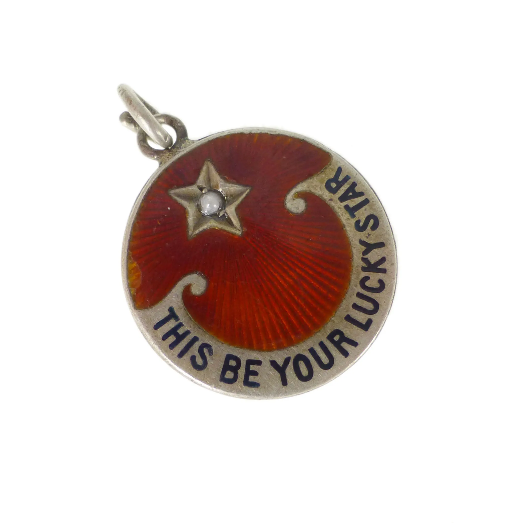Antique 'This Be Your Lucky Star' Red Enamel Talisman Charm