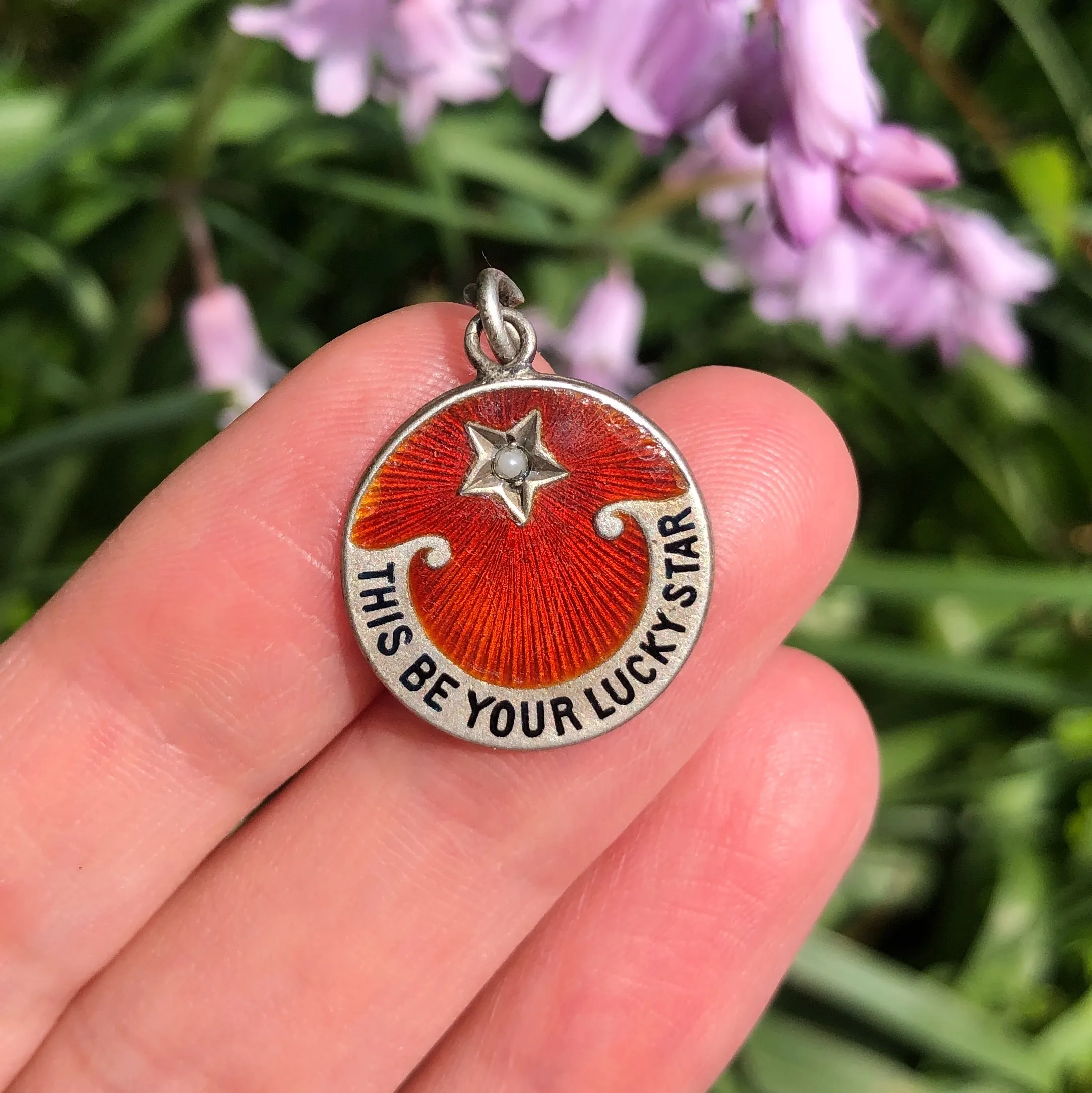 Antique 'This Be Your Lucky Star' Red Enamel Talisman Charm