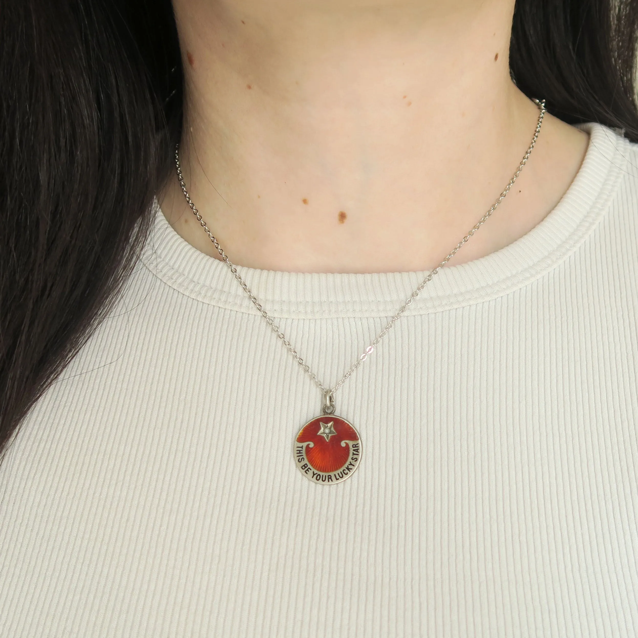 Antique 'This Be Your Lucky Star' Red Enamel Talisman Charm