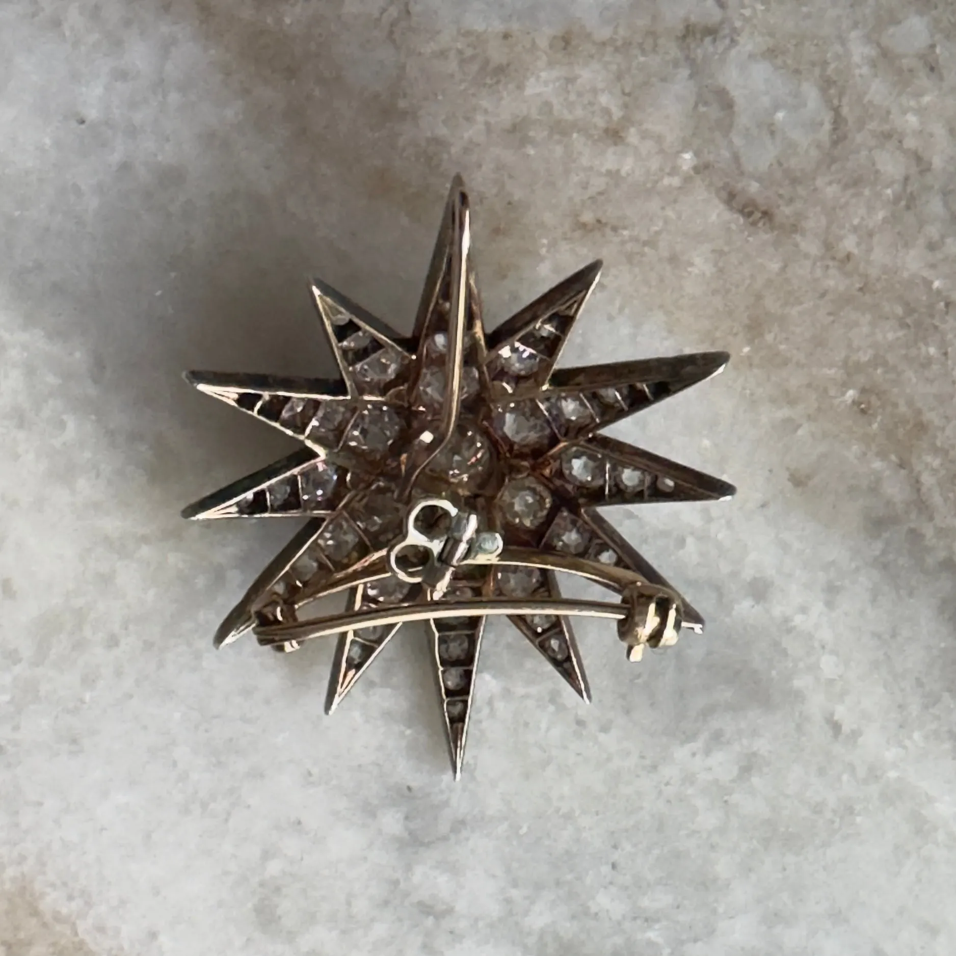 Antique Victorian 14k/Silver Diamond Star Pin/Pendant