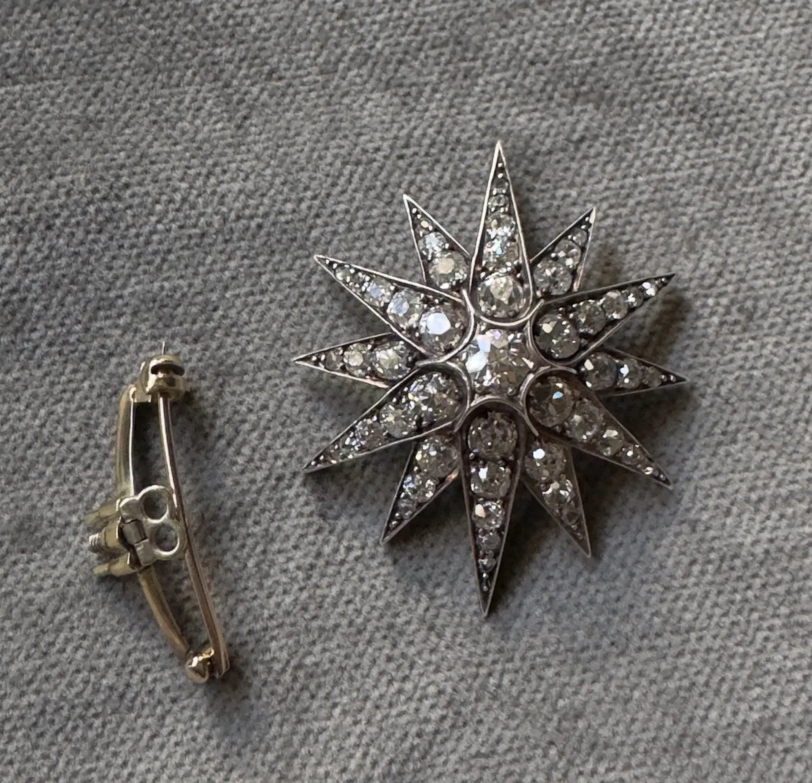 Antique Victorian 14k/Silver Diamond Star Pin/Pendant