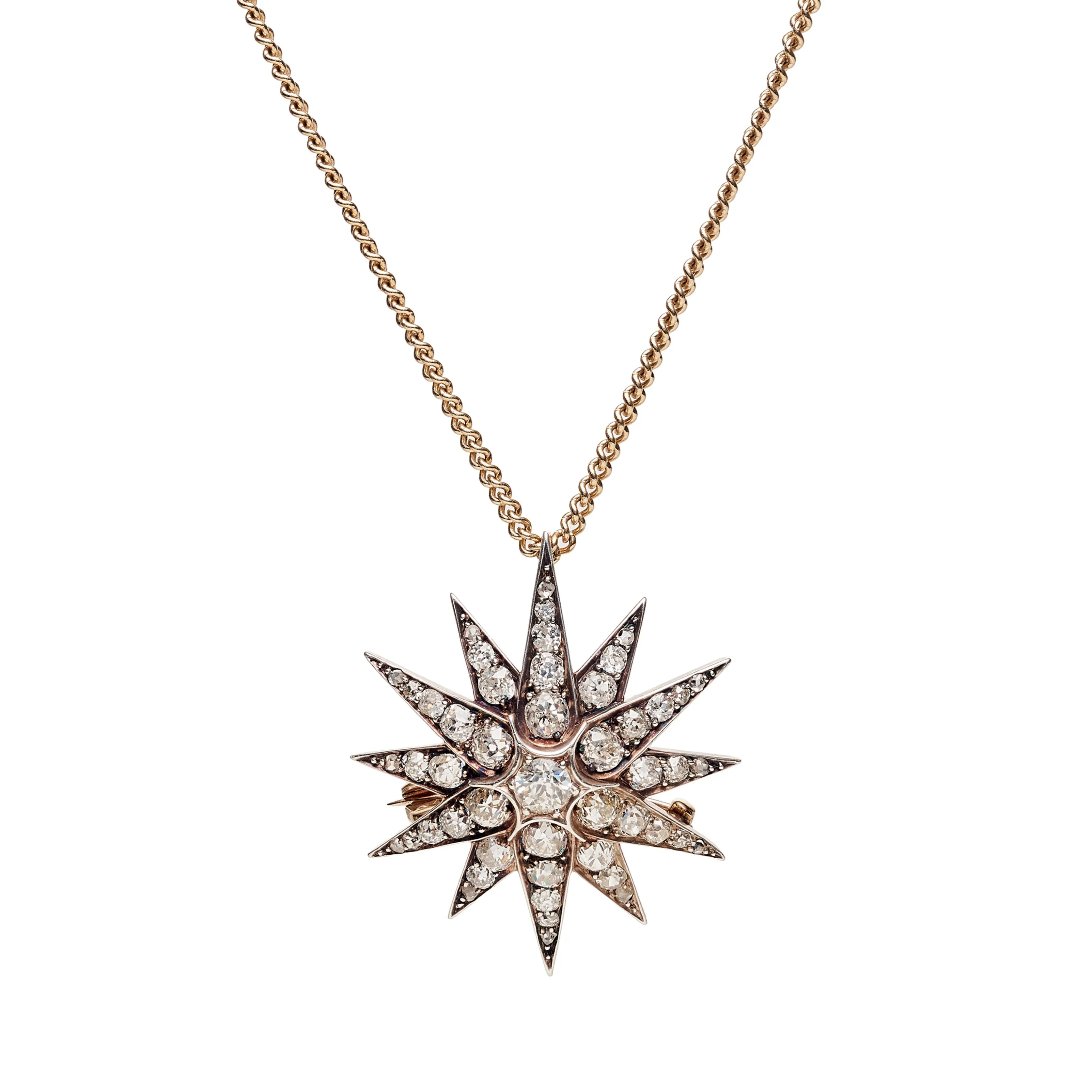 Antique Victorian 14k/Silver Diamond Star Pin/Pendant