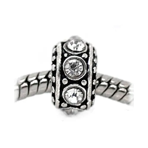 April Birthstone Antique Silver Rhinestone Spacer Beads Fit European Bracelet