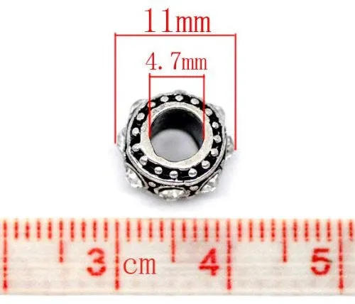 April Birthstone Antique Silver Rhinestone Spacer Beads Fit European Bracelet