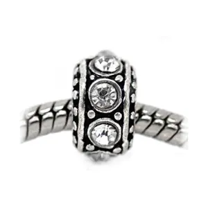 April Birthstone Antique Silver Rhinestone Spacer Beads Fit European Bracelet