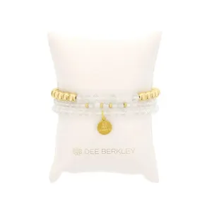 April Birthstone Bracelet Stack: Gold Filled Beads, White Topaz And Clear Quartz Bezel Charm Bracelet Stack
