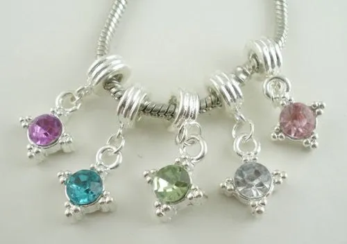 April Birthstone Clear  Rhinestone Dangle European Bead Compatible for Most European Snake Chain Charm Bracelet