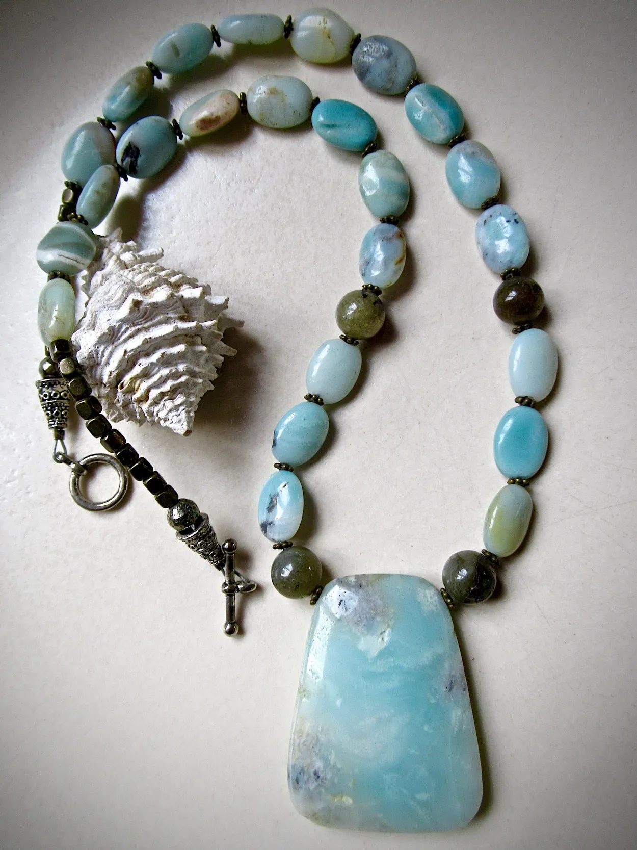 Aqua Amazonite and Labradorite Bead Necklace