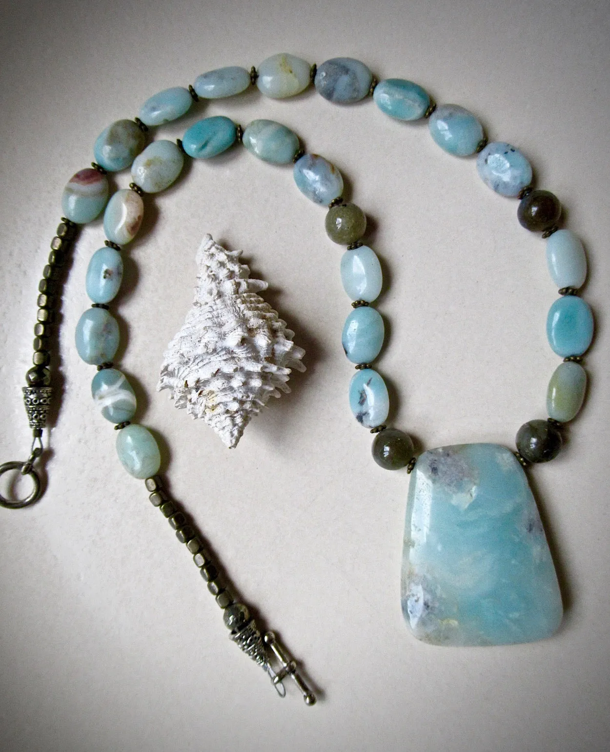 Aqua Amazonite and Labradorite Bead Necklace