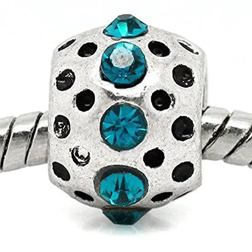 Aqua Rhinestone  Birthstone Charm European Bead Compatible for Most European Snake Chain Bracelets