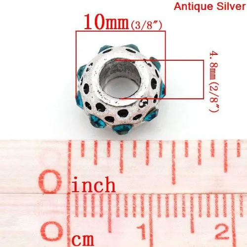 Aqua Rhinestone  Birthstone Charm European Bead Compatible for Most European Snake Chain Bracelets