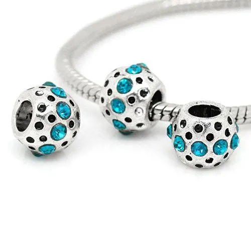 Aqua Rhinestone  Birthstone Charm European Bead Compatible for Most European Snake Chain Bracelets