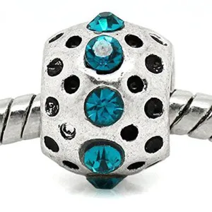 Aqua Rhinestone  Birthstone Charm European Bead Compatible for Most European Snake Chain Bracelets