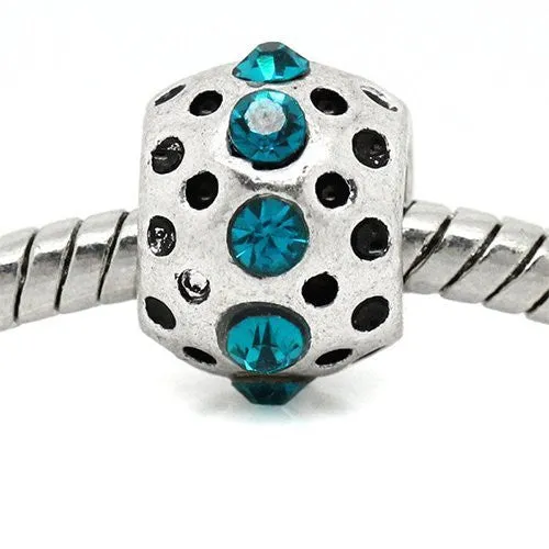 Aqua Rhinestone  Birthstone Charm European Bead Compatible for Most European Snake Chain Bracelets