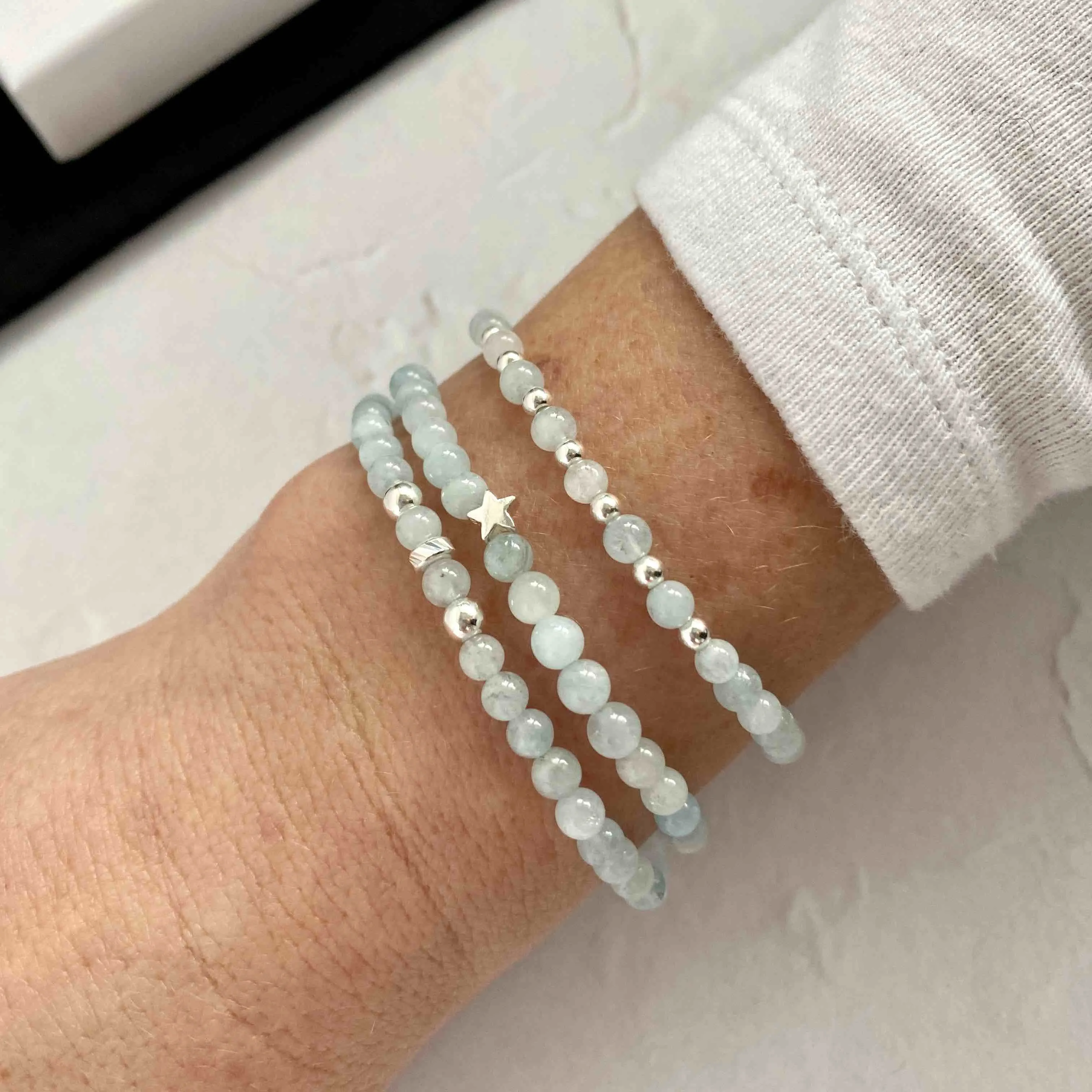 Aquamarine Bracelet Set with Silver Star