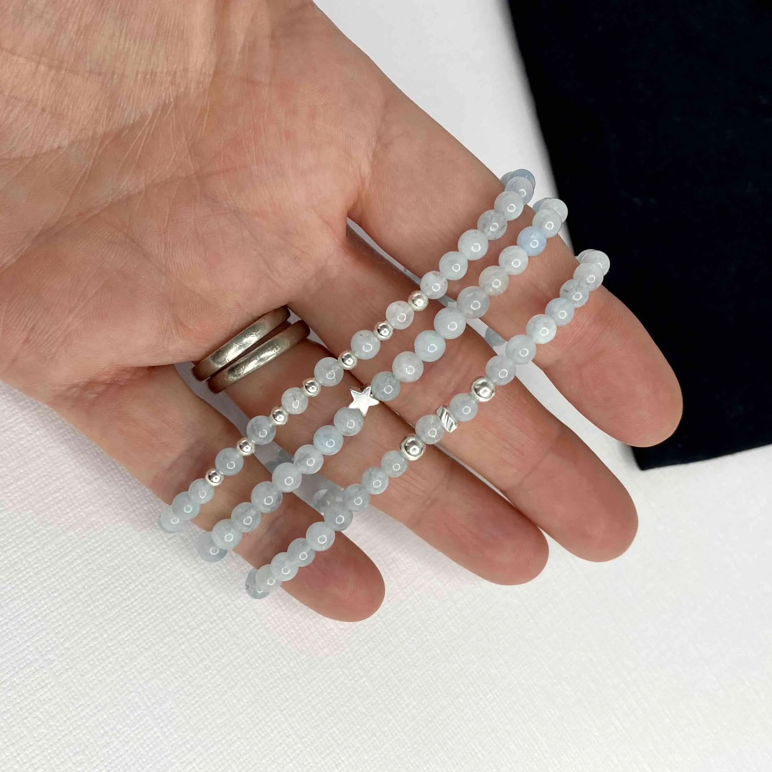 Aquamarine Bracelet Set with Silver Star