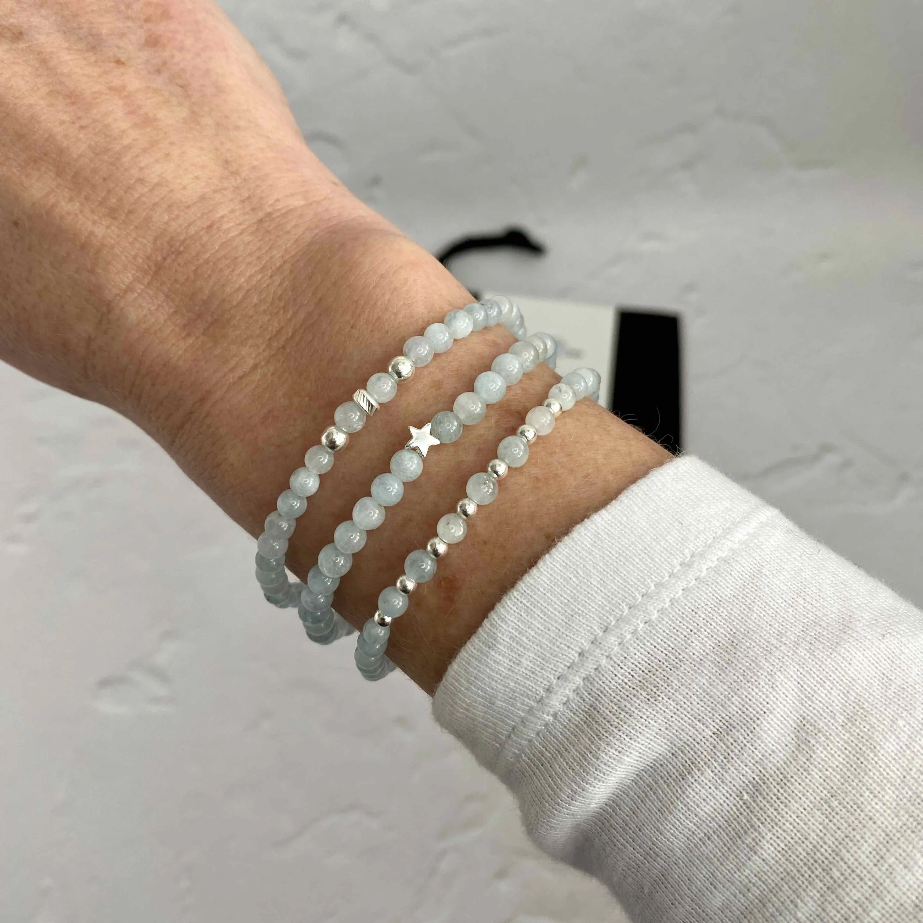 Aquamarine Bracelet Set with Silver Star