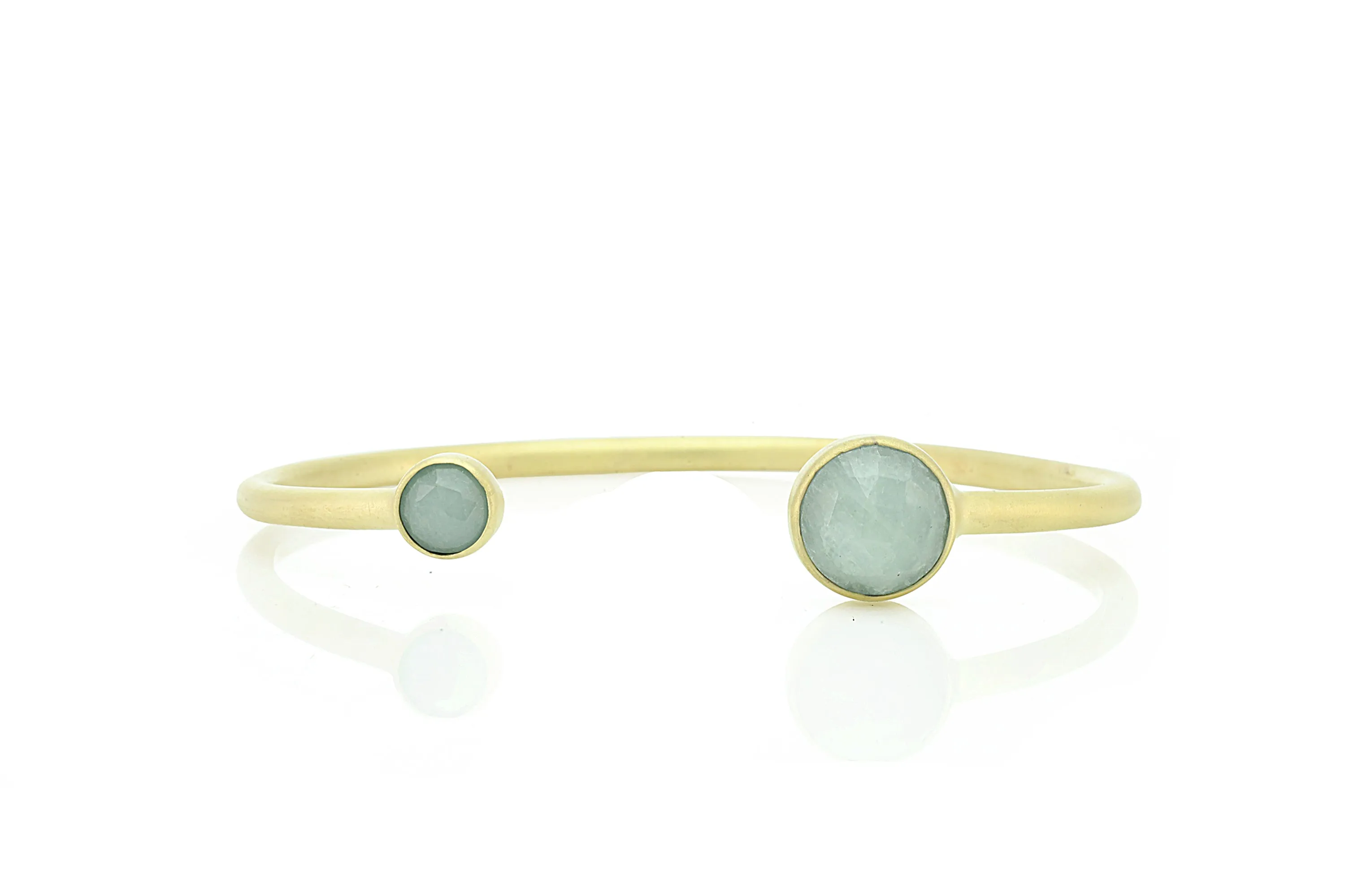 Aquamarine Multi Stone Bezel Set Gold Open Cuff Bracelet
