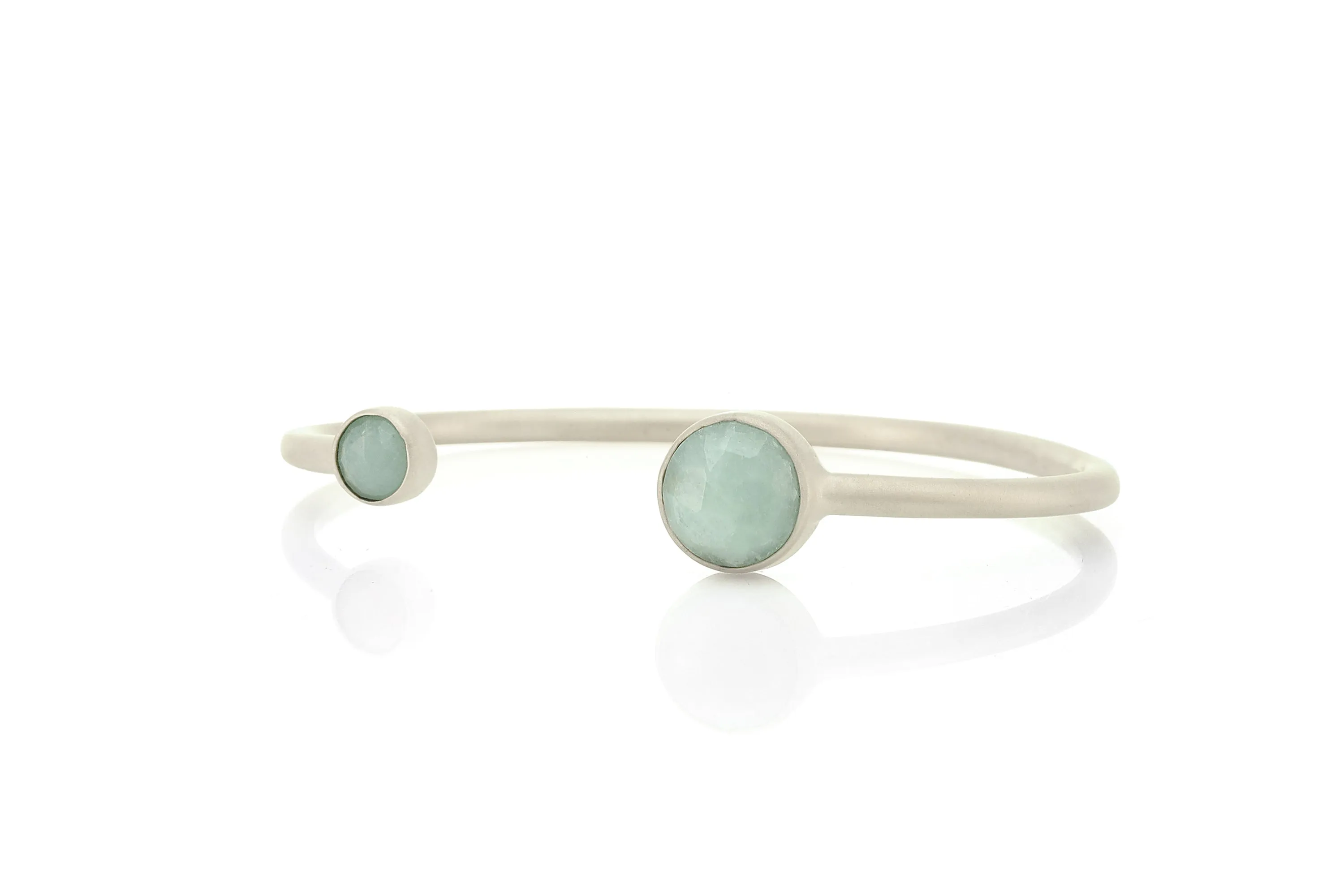 Aquamarine Multi Stone Bezel Set Gold Open Cuff Bracelet