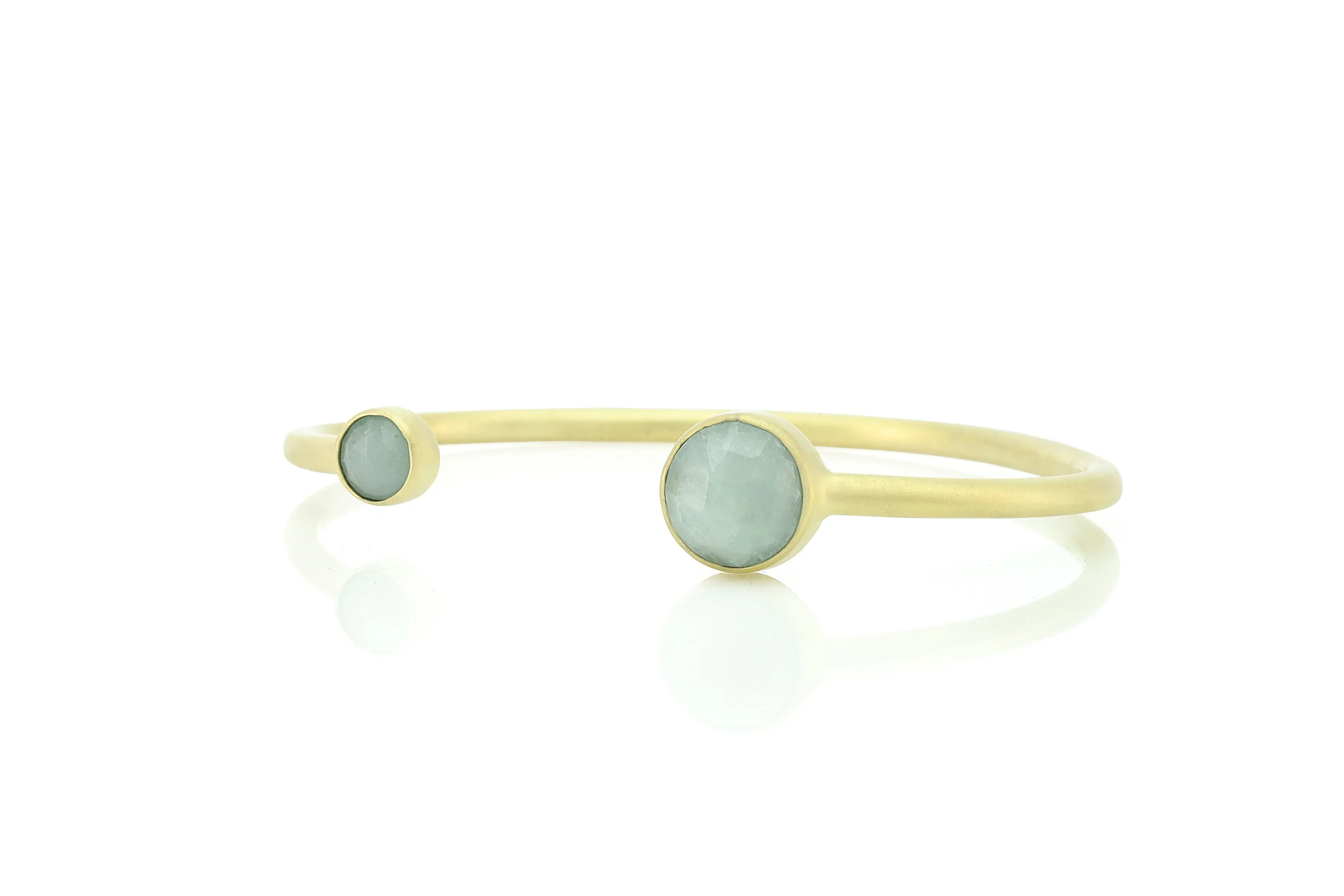 Aquamarine Multi Stone Bezel Set Gold Open Cuff Bracelet