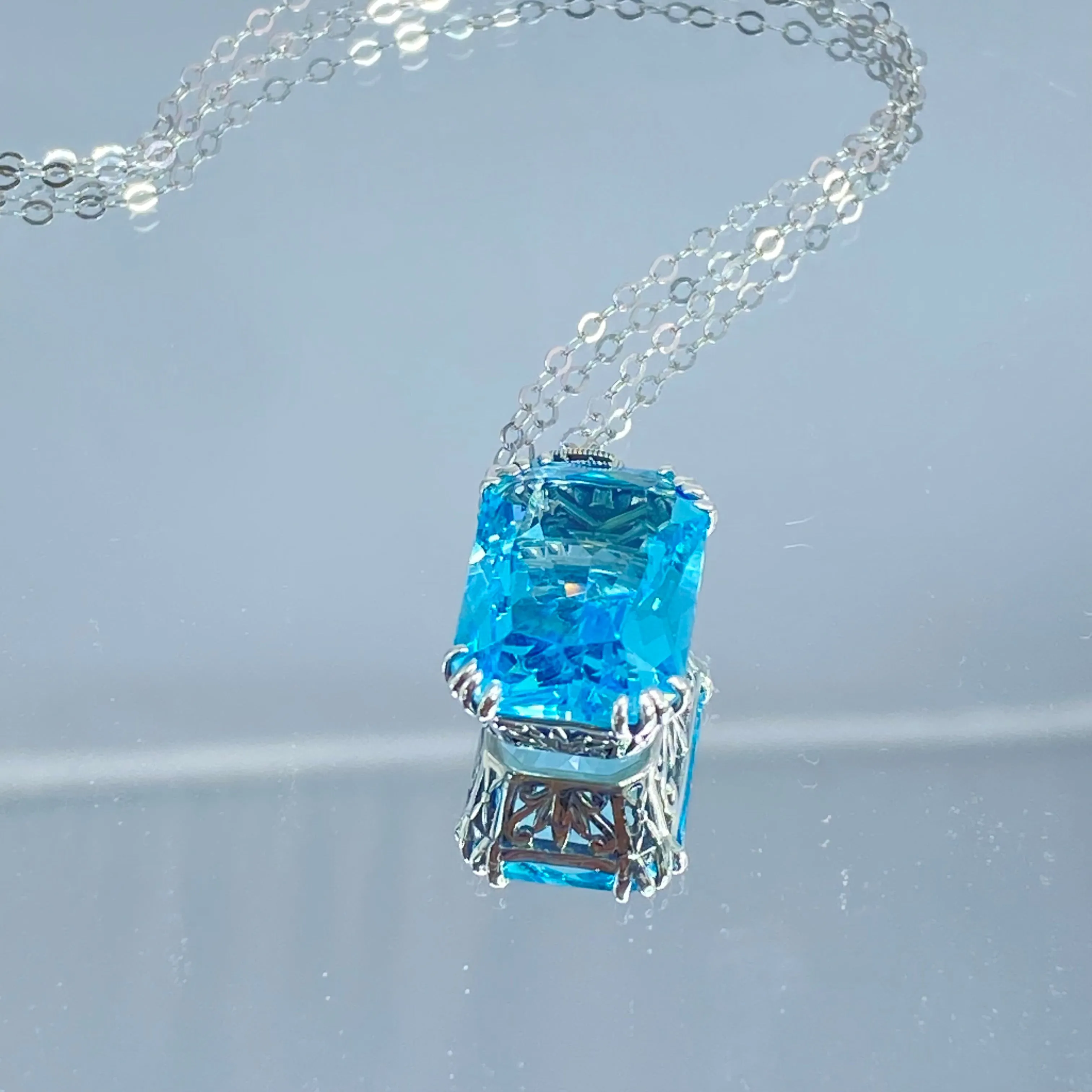 Aquamarine Necklace, 1930s Art Nouveu Jewelry #P109