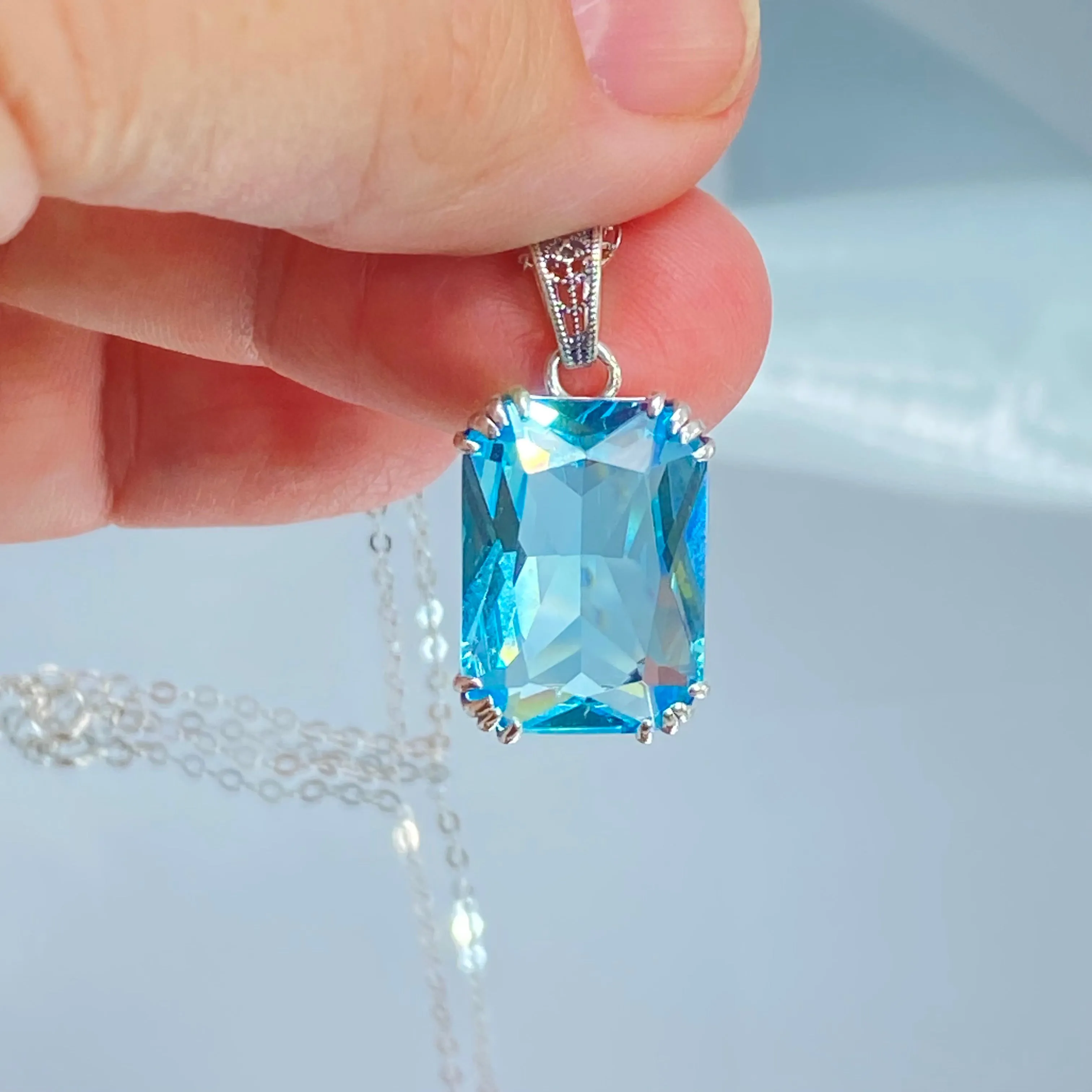 Aquamarine Necklace, 1930s Art Nouveu Jewelry #P109