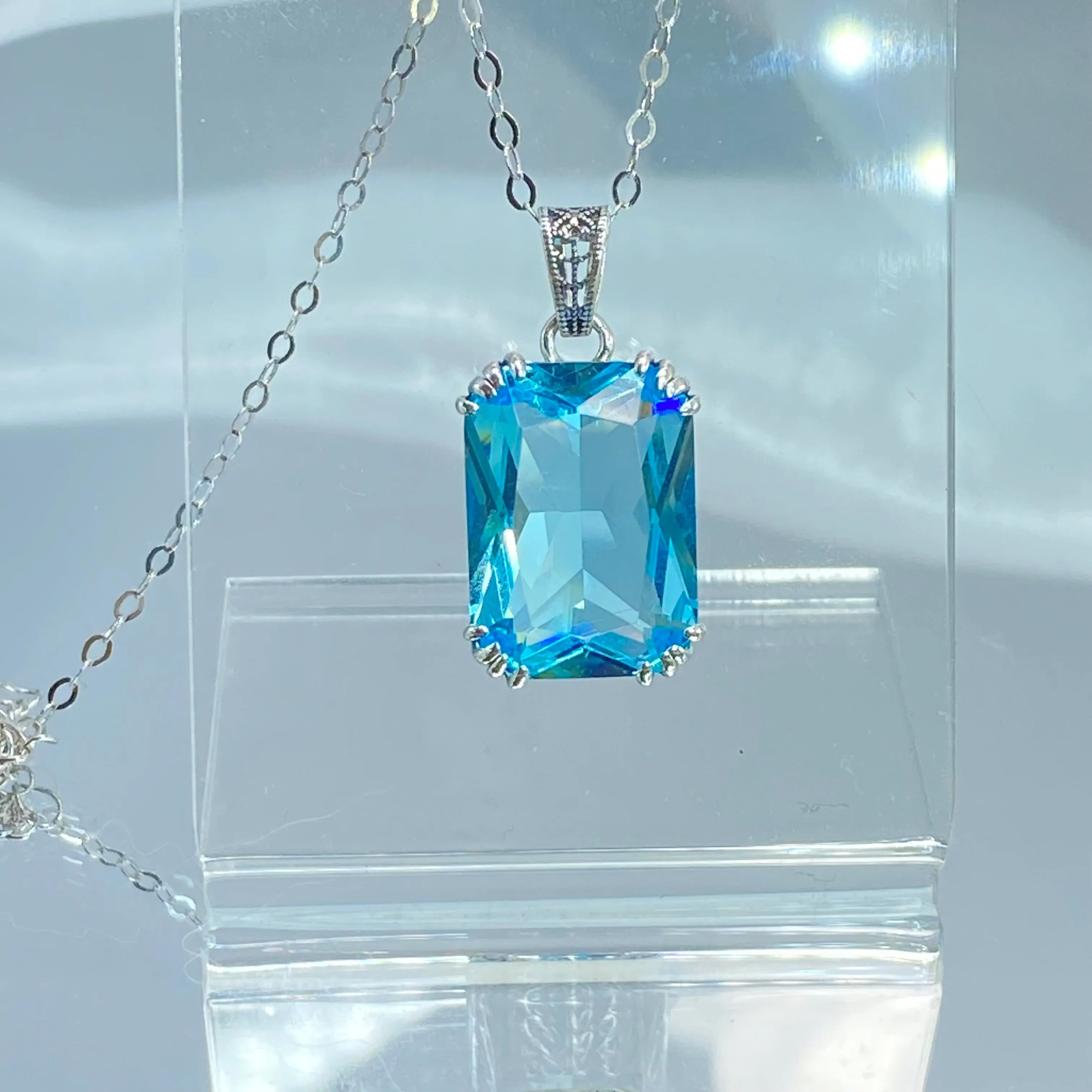 Aquamarine Necklace, 1930s Art Nouveu Jewelry #P109