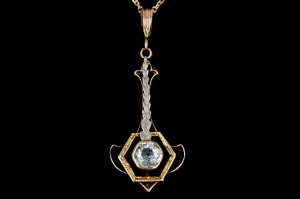 Art Deco 14K Gold .43 Carat Round Aquamarine Pendant Necklace