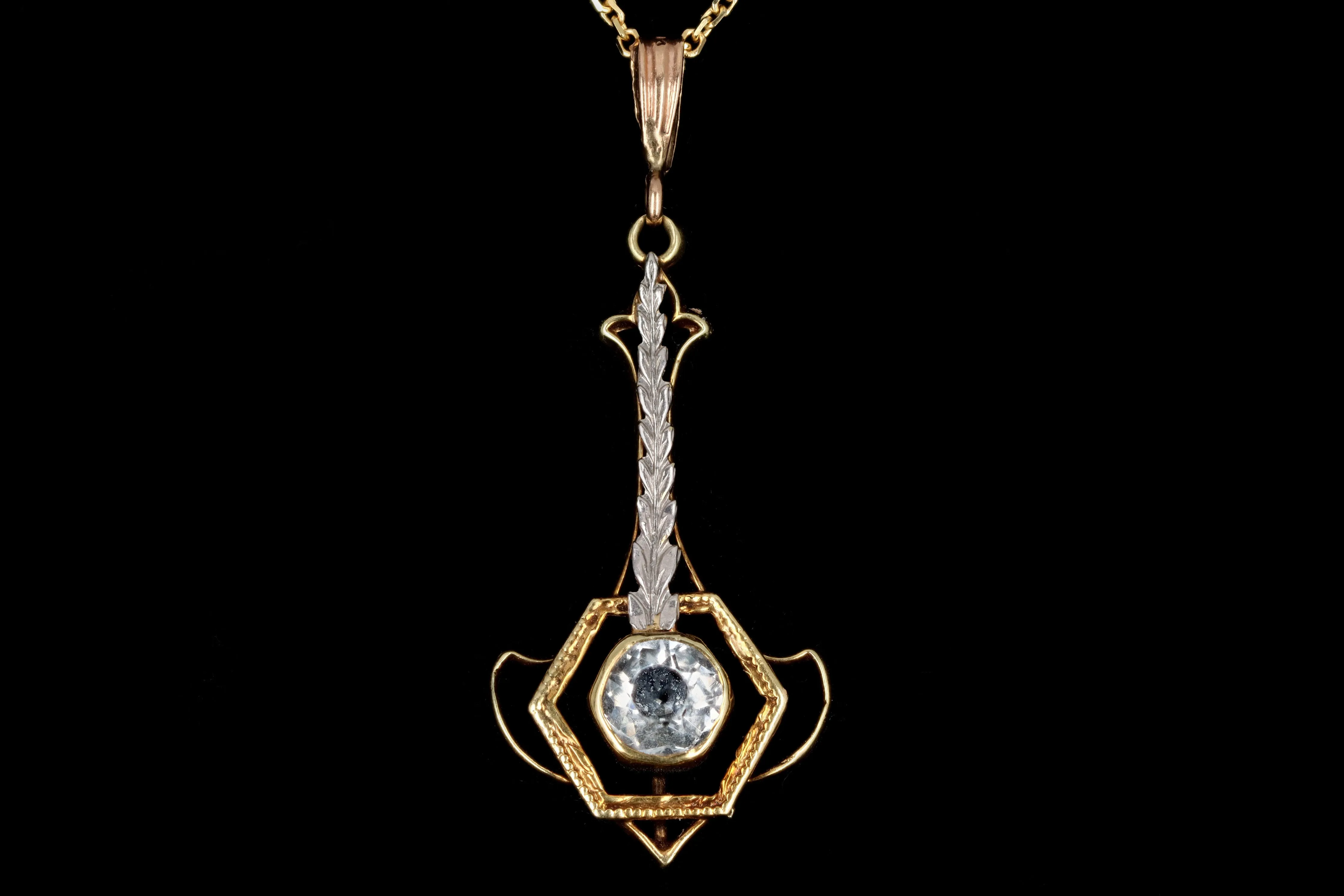 Art Deco 14K Gold .43 Carat Round Aquamarine Pendant Necklace