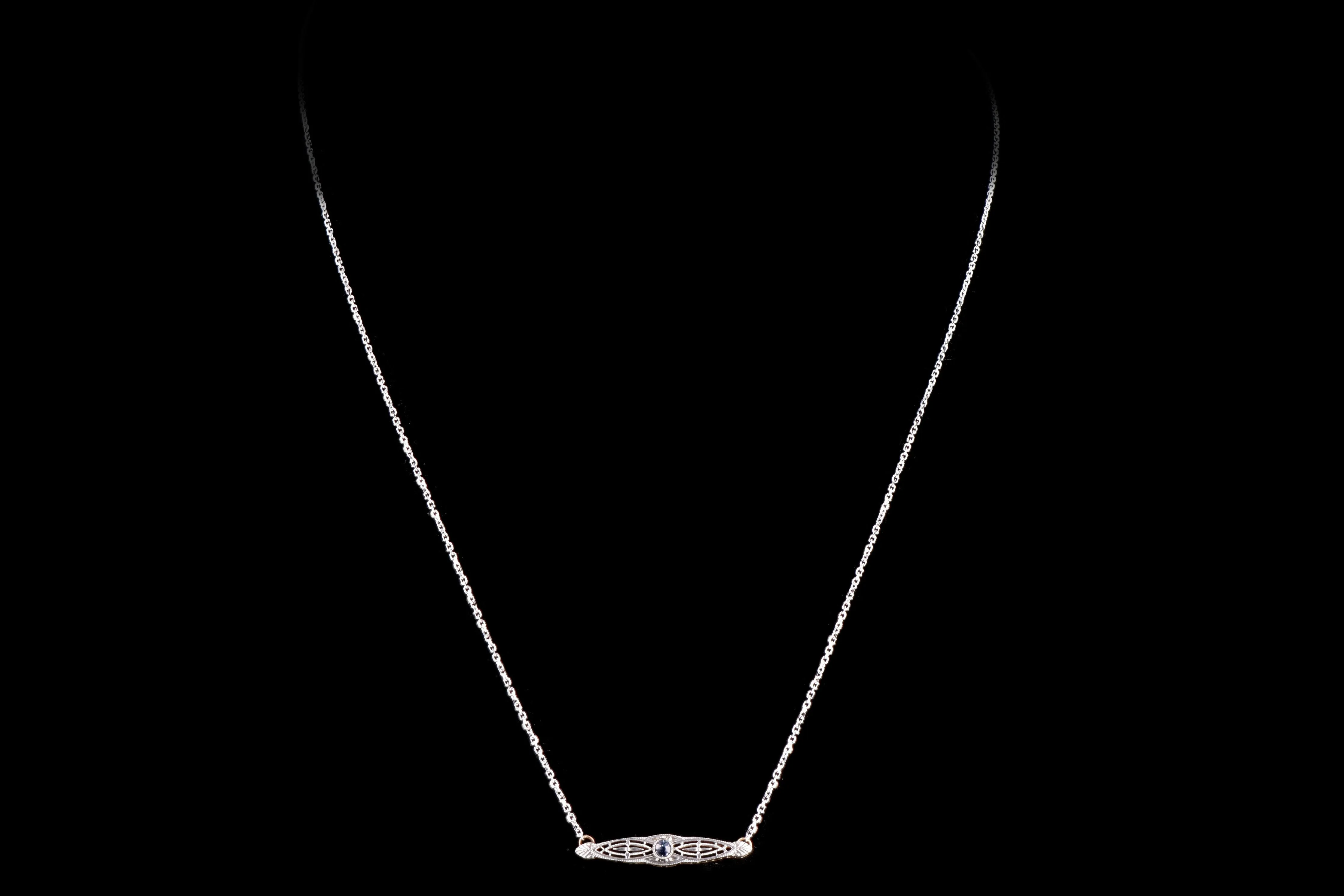 Art Deco 14K White & Yellow Gold .05 Carat Natural Yogo Sapphire Pin Conversion Pendant Necklace