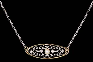 Art Deco 14K White & Yellow Gold Pearl Pin Conversion Necklace
