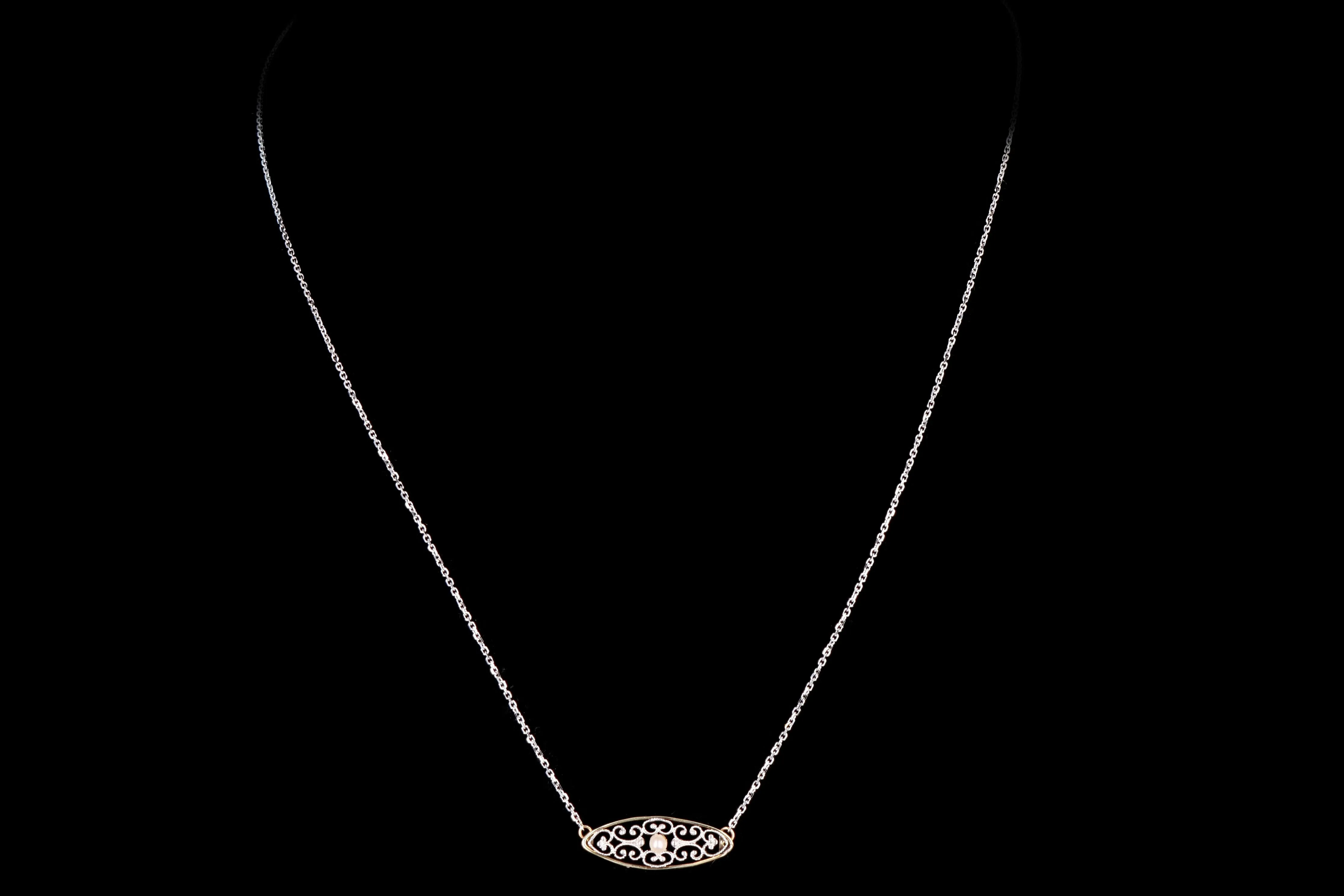 Art Deco 14K White & Yellow Gold Pearl Pin Conversion Necklace