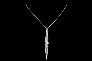 Art Deco 14K White Gold .02 Carat Diamond & Synthetic Sapphire Bar Pin Conversion Pendant Necklace