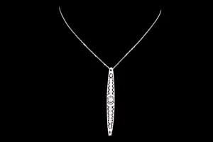 Art Deco 14K White Gold .07 Carat Diamond Bar Pin Conversion Pendant Necklace