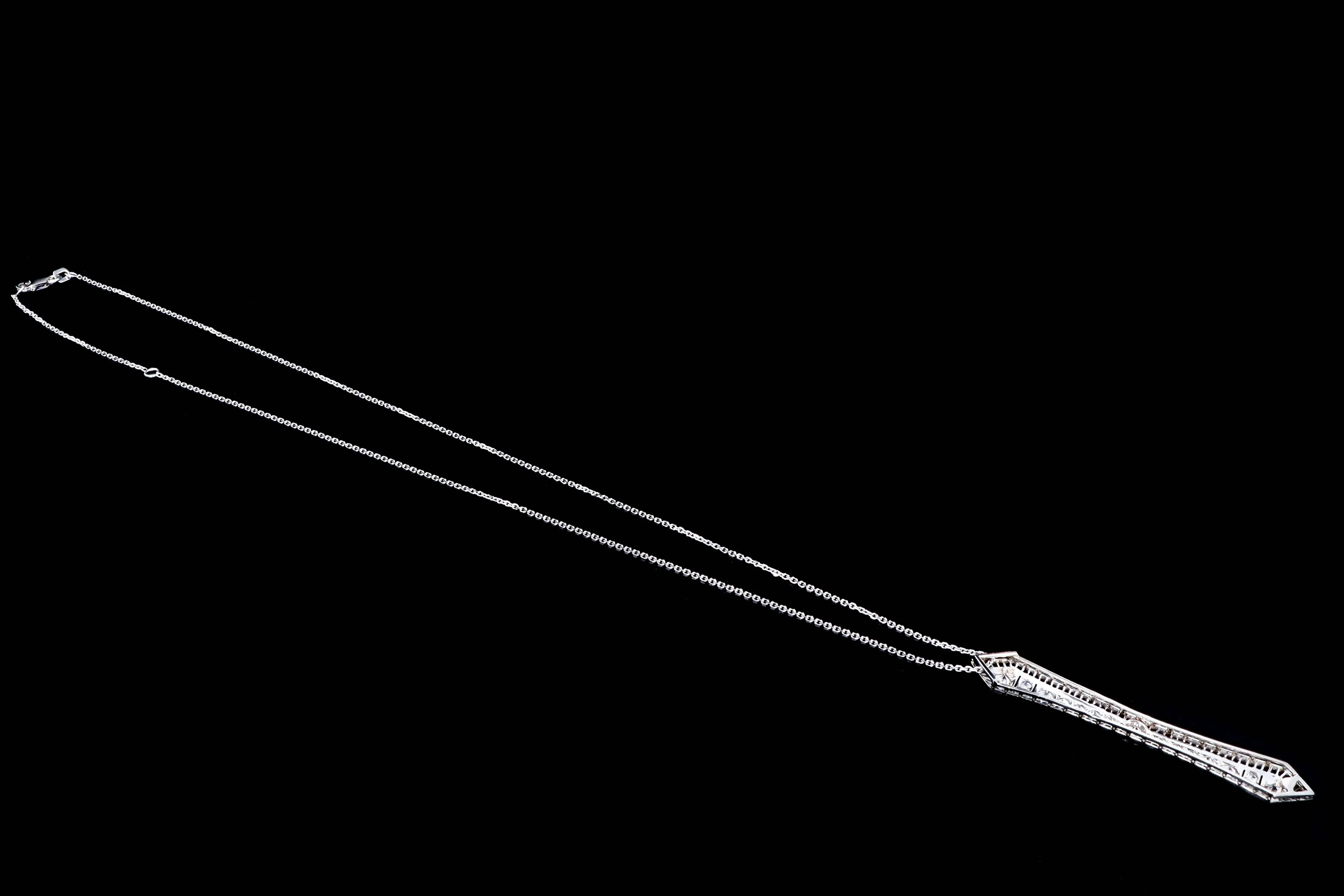 Art Deco 14K White Gold .07 Carat Diamond Bar Pin Conversion Pendant Necklace