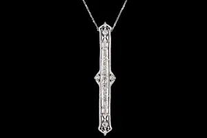 Art Deco 14K White Gold 1.30 Carat Total Weight Old European Diamond Bar Pin Conversion Pendant Necklace