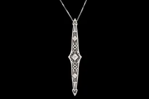 Art Deco 14K White Gold .20 Carat Old European Cut Diamond Bar Pin Conversion Pendant Necklace