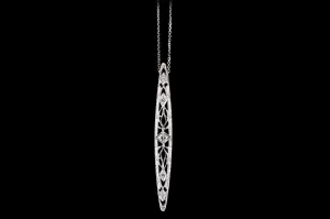 Art Deco 14K White Gold .25 Carat Round Brilliant & Single Cut Diamond Bar Pin Conversion Pendant Necklace