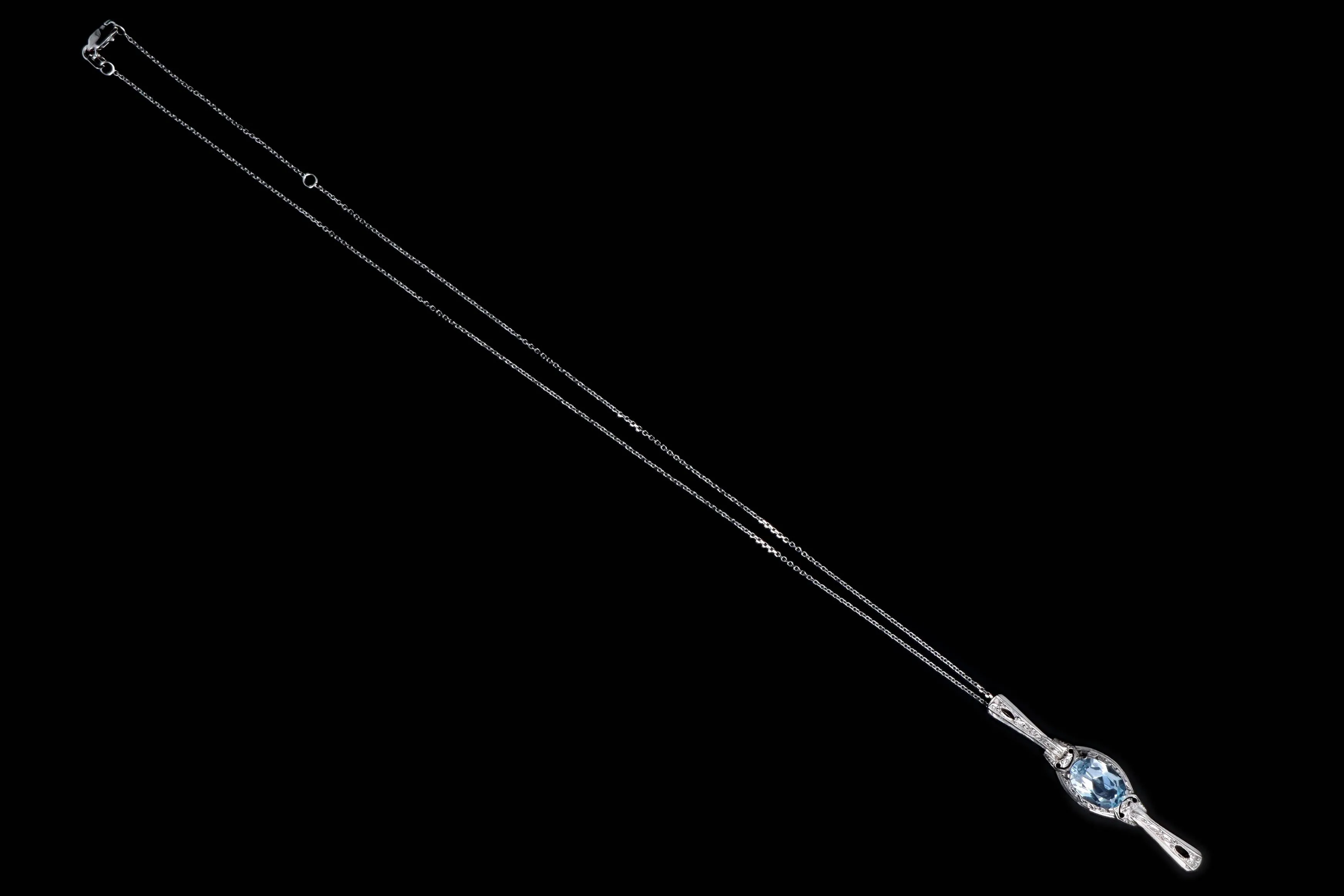 Art Deco 14K White Gold 3.5 Carat Blue Topaz Stick Pin Conversion Pendant Necklace