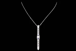 Art Deco 14K White Gold Diamond & Synthetic Sapphire Bar Pin Conversion Pendant Necklace