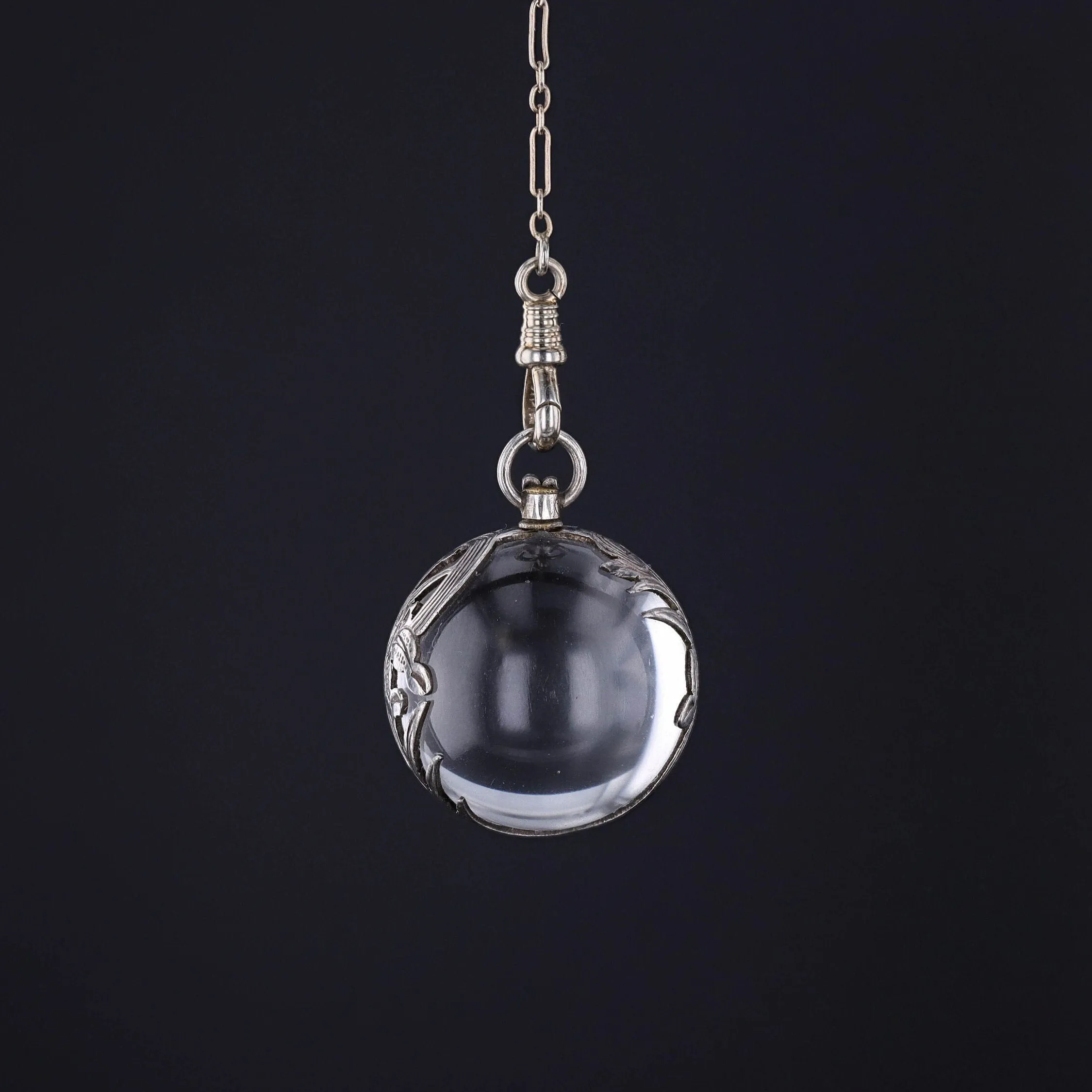 Art Deco 14k White Gold Filigree Chain with Optional Pools of Light Orb