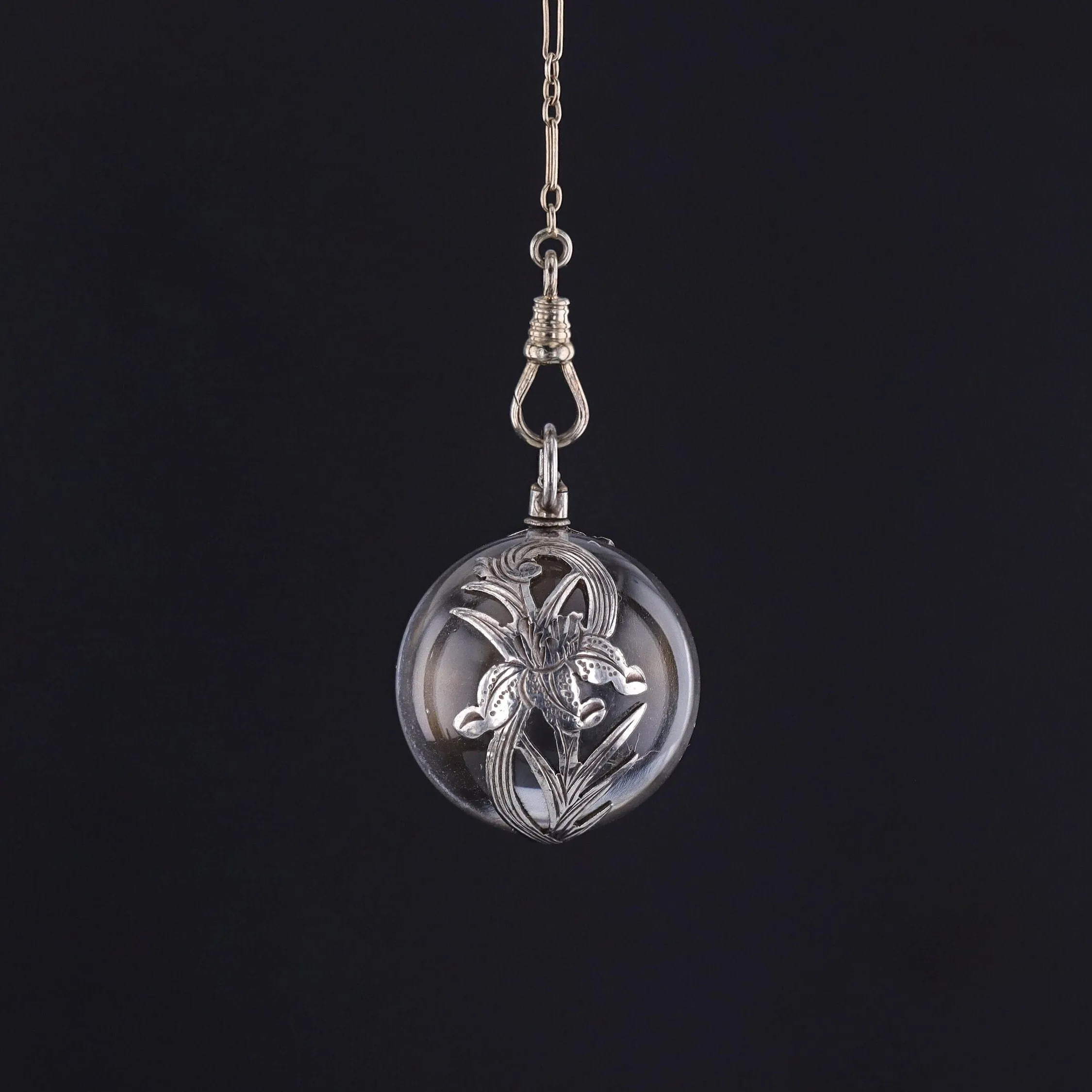 Art Deco 14k White Gold Filigree Chain with Optional Pools of Light Orb