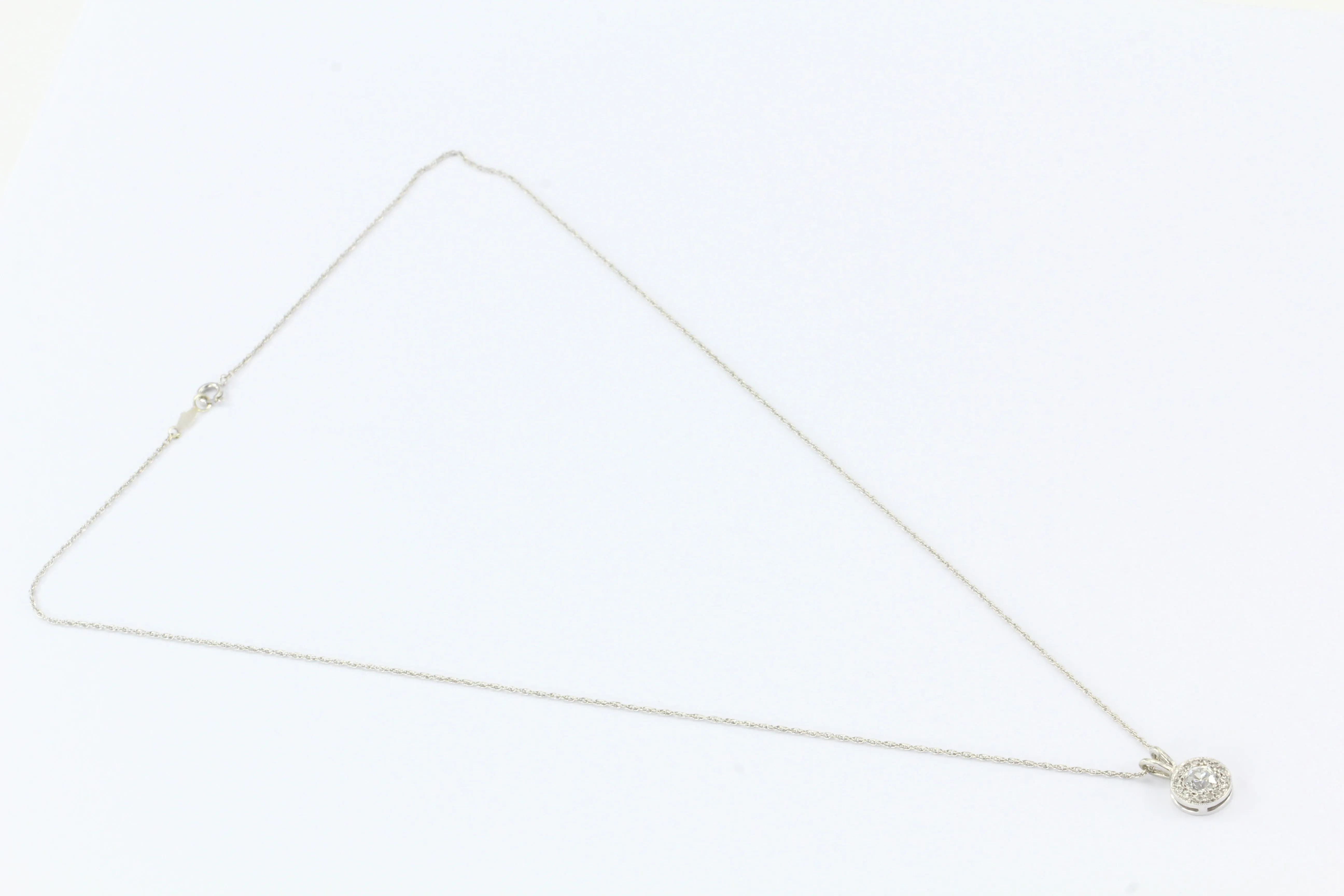 Art Deco 14K White Gold Old European Cut Diamond Pendant Necklace c.1930's